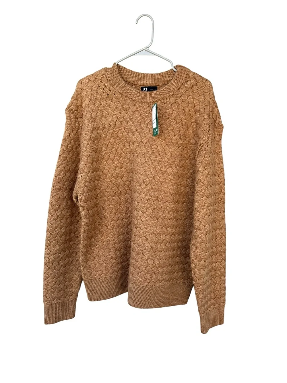 NWT Le 31 par Simons Chunky Honeycomb Knit Crewneck Sweater Brown S Large Wool